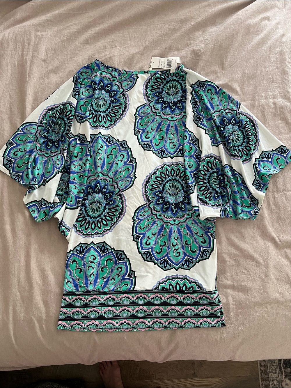 Sunshine 79 Mellow Medallion White Swim Coverup Dress with Teal, Blue, and Pink